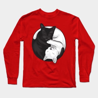 Ying Yang Black and White Cat Graphic Long Sleeve T-Shirt